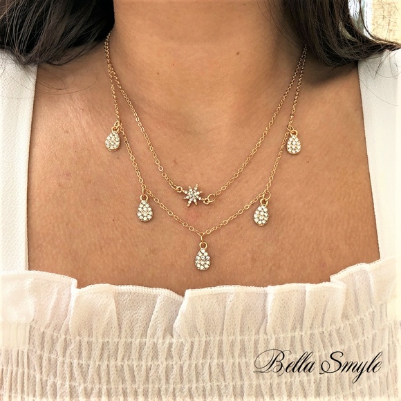 N15 | Boho Dainty Two Layer Crystal Star Choker - Picture 5 of 6